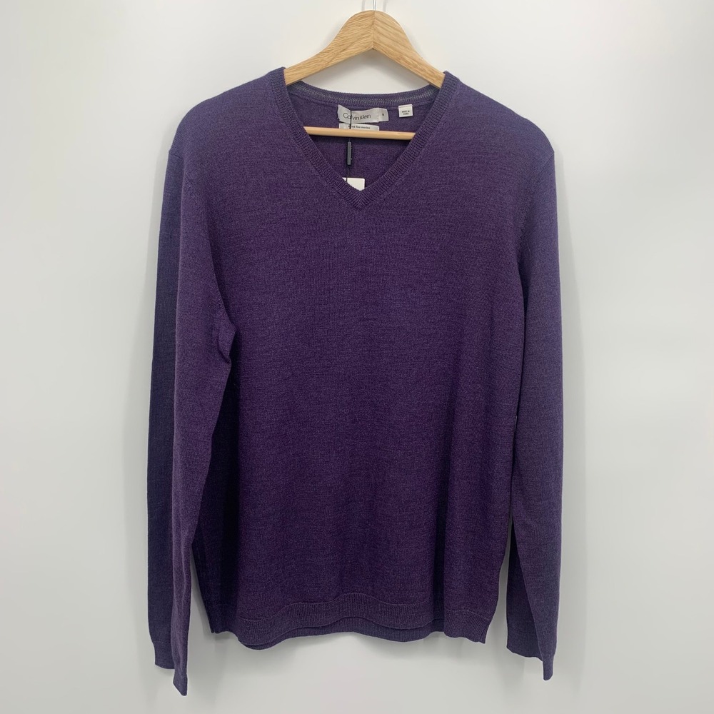 Calvin Klein V-Neck Sweater Mens Medium Purple NEW Merino Wool Quincy Heather